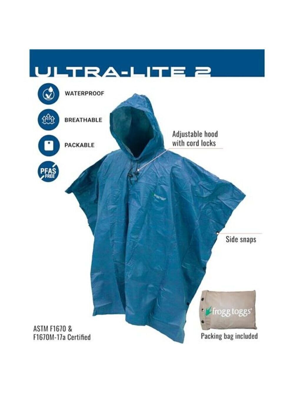 FROGG TOGGS Waterproof Raincoat Breathable Rain Poncho Coat Adult Women's BLUE - Picture 2 of 8